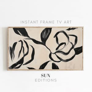 Black & Beige Floral Painting for Samsung Frame TV, Neutral Botanical Print Japandi Art Samsung Frame TV Abstract Painting