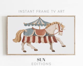 Samsung Frame TV Art Vintage Horse Circus, grillige kinderkamerschilderij, Instant Download