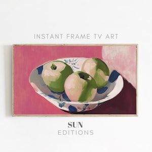 Frame Tv Art Colorful apples Digital Download for Tv Trendy Still Life Spring or Summer Pink Frame Tv Instant Download