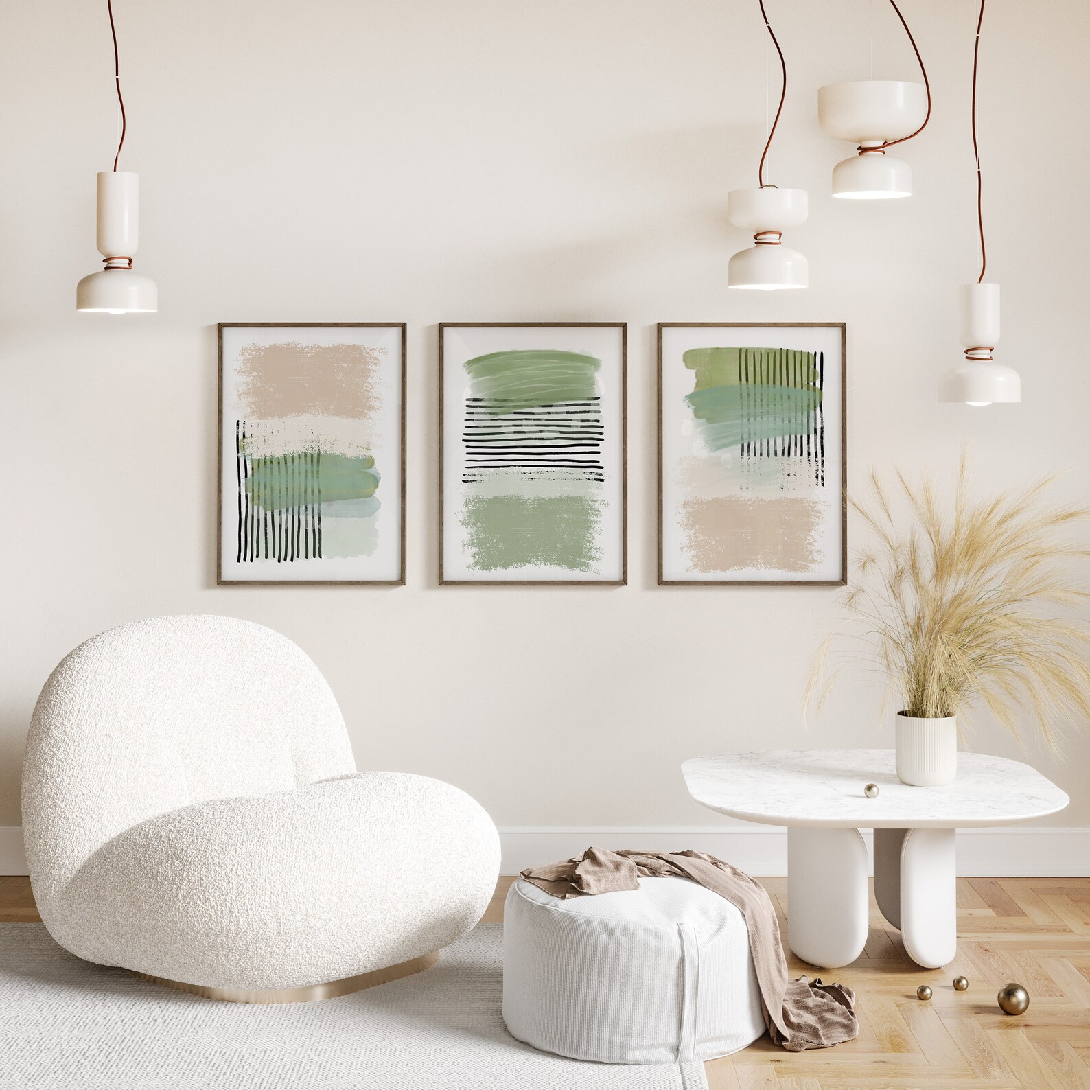 Green Pink Abstract Art, Green Pink Watercolour Strokes Printable Wall