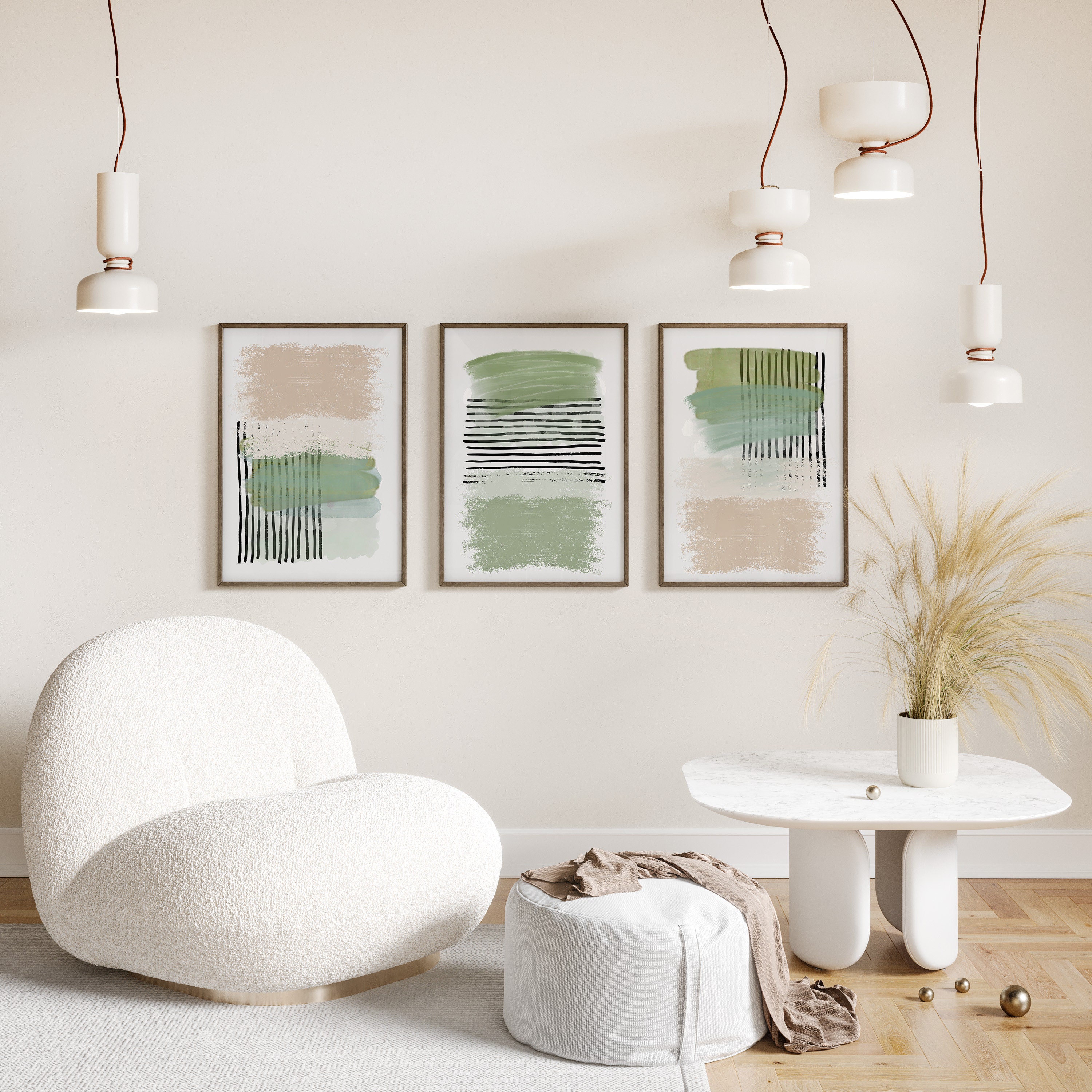 Green Pink Abstract Art, Green Pink Watercolour Strokes Printable Wall Art, Minimal Print Set of