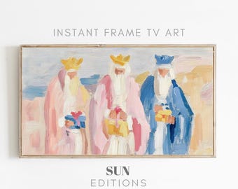 Samsung Frame TV Art kleurrijke drie wijze mannen schilderij kerststal digitale download