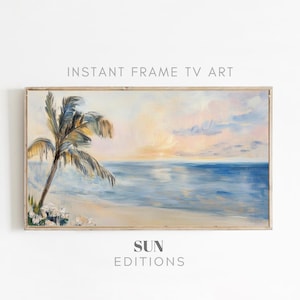 Coastal painting TV Art Summer TV Art Samsung Frame TV Art Spring Beach Decor Textured palm Tv Art Floral 4K Instant Digital Download