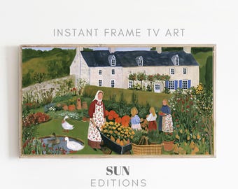 Tuin met oogstmotief, tv-kunst, landhuis, cottage, volkskunst, 4K digitale download