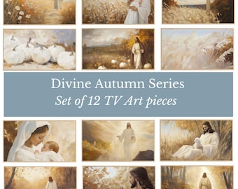 Samsung Frame Tv Art Jesus TV Frame Bundle Jesus Christ Fall Art Frame Tv Wallpaper Autumn Religious Oil Painting, Christian Painting Decor