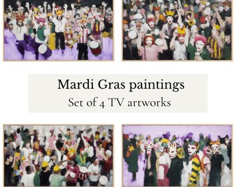 Mardi Gras kleurrijke schilderijen voor Samsung Frame TV Art, Band Parade Frame TV Art, Instant Download