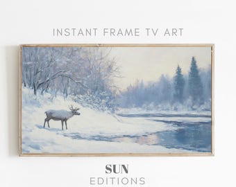 Samsung Frame TV Art Winter Wonderland Farmhouse Winter Wildlife Digital Download