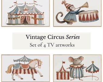 Samsung Frame TV Art Vintage Circus-bundel, grappige kinderschilderijen, schilderijen, direct downloaden