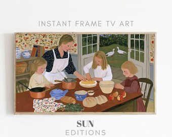 Familie taart baklijst tv-kunst, appelkeuken, landelijke volkskunst, 4K digitale download