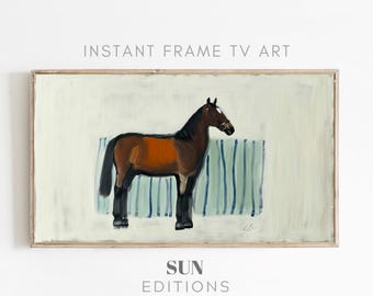 Vintage paard lijst tv-kunst, humeurig vakantieland schilderij tv digitale download, modern decor