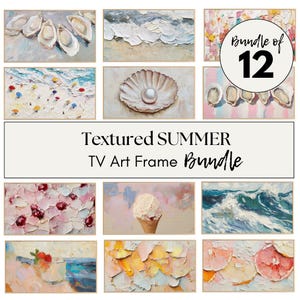 Conjunto de 12 obras de arte texturizadas para TV de verão para TV Samsung Frame | Praia, sorvete, mar, conchas, ostras e arte de parede com frutas coloridas