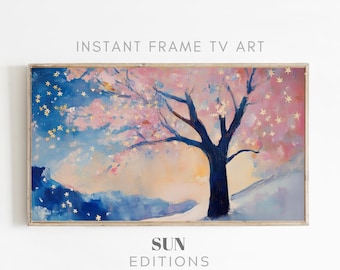 Samsung Frame TV Art - Pintura pastel de árbol de Navidad rosa colorido - Descarga digital