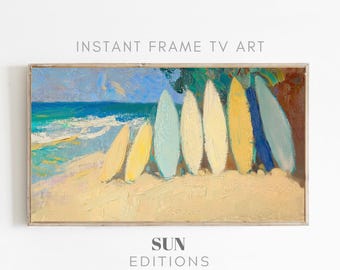 Surfboards soft pastels textured painting for Samsung Frame TV Art Coastal Screensaver Digital Download
