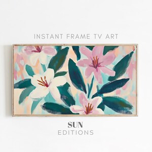Samsung Frame TV Art - カラフルなパステルカラーの花柄春の絵 - すぐにダウンロード - 花柄装飾