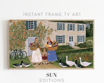 Bloemenpluklijst TV-kunst, tuinfiets, landelijke volkskunst, 4K digitale download