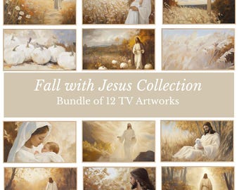 Samsung Frame Tv Art Jesus TV Frame Bundle Jesus Christ Fall Art Frame Tv Wallpaper Autumn Religious Oil Painting, Christian Painting Decor