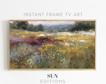 Wildflower Meadow Frame tv-kunst, berglandschap bloemenschilderij, impressionistische cottagecore Samsung-lijst