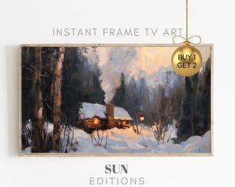 Vintage Painting Winter Magical Landscape Samsung Frame Tv Art | Christmas Landscape Tv Art | Winter Christmas Decor Frame Tv Art |