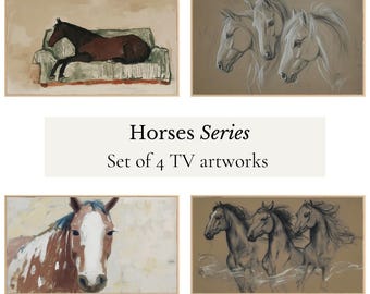 Paardenset Samsung frame tv-schilderij, modern decor screensaver, direct downloaden