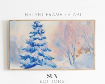 Samsung Frame TV Art - Pintura pastel de árbol de Navidad rosa colorido - Descarga digital