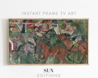 Gedempt racedag vintage tv-frame schilderij, moderne paardensport oud geld decor tijdloos (digitale download)