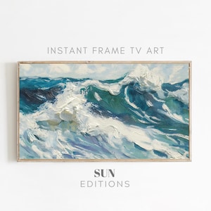 Blue Summer Frame Tv Art Samsung Frame Tv Art Abstract Ocean Painting Waves Blue Seascape Beach Painting Tv Art Textured Screensaver
