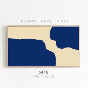Samsung Frame TV Art Modern Painting, Blue Beige abstract, Minimalist Gallery Wall, Japandi Wall Decor