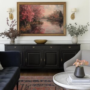 Frame Tv Art | Screen Background Art | Vintage Autumn Art For Tv | Rustic Farmhouse | Vintage Fall pink and maroon Landscape Painting
