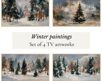 Winter Wald Landschaft Gemälde Bundle von 4 Samsung Rahmen TV Art