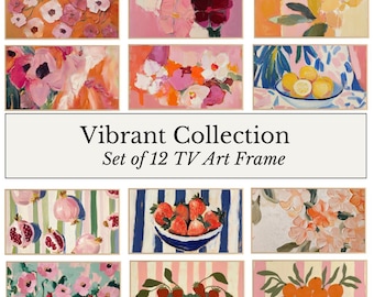 Frame Tv Vibrant Fruit and Floral Art Set of 9 | Textured Art for Frame TV Digital Download Bundle | Pastel Floral & Citrus Abstract Tv Art