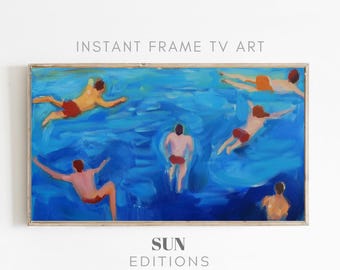 夏のフレームテレビアート小さなスイミングプールビーチテレビデジタルダウンロードポップアートテレビの背景絵画アートワーク