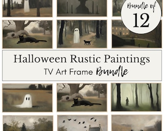 Halloween Frame TV Art Set | Spooky Fall TV Art | Halloween Digital Art for Frame TV | Rustic Painting Samsung Frame Tv Art