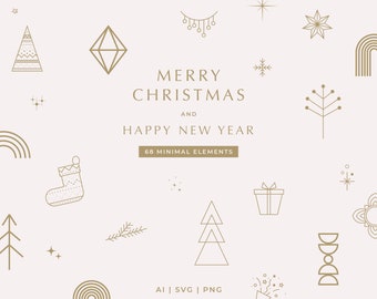 Minimalist Christmas Clipart, Christmas Icon, Christmas Line Art illustration SVG, Christmas bundle, Vector Christmas, New Year Instagram