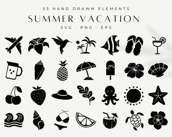Summer Clipart png, Tropical Leaves svg, Vacation Clipart, Beach Clipart Set, summer logo elements, Summer Graphics for commercial use