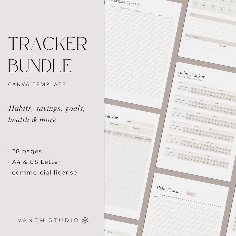 PLR Editable Tracker, Tracker Printable, Finance Tracker Monthly, Habit Tracker Digital, Reseller Planner Template Canva Commercial Use image 1
