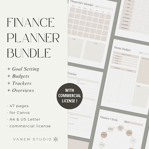 Finance Planner template, Financial Planner Bundle, Yearly Budget Planner, Financial Goals, Tracker, Digital Templates file, PLR template