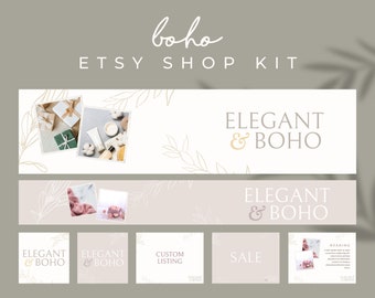 Etsy banner set, Etsy shop banner, Etsy banner template, Etsy Shop Branding Kit, Etsy Banner and Logo, Boho Etsy shop kit, editable banners