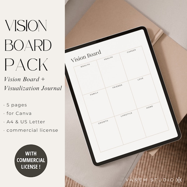 Vision Board Template, Visualization Template Canva Commercial Use, Manifestation PLR template, Visualization Journal Instant Download