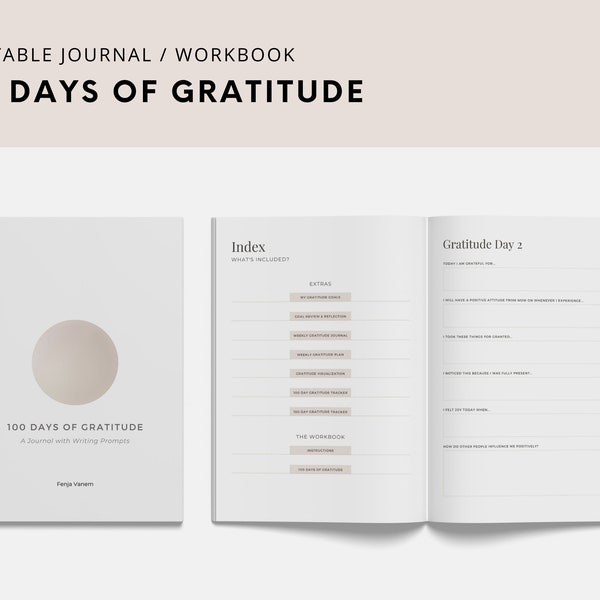 Gratitude Journal Printable, Gratitude Challenge, 100 days, Gratitude Tracker, Workbook, PDF gratitude journal, instant download