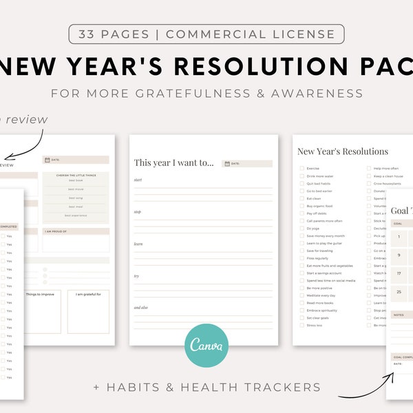 PLR New Years Resolution template, New Years Resolution Ideas, Year in review 2022, Digital Templates file, template pack, digital gifts for