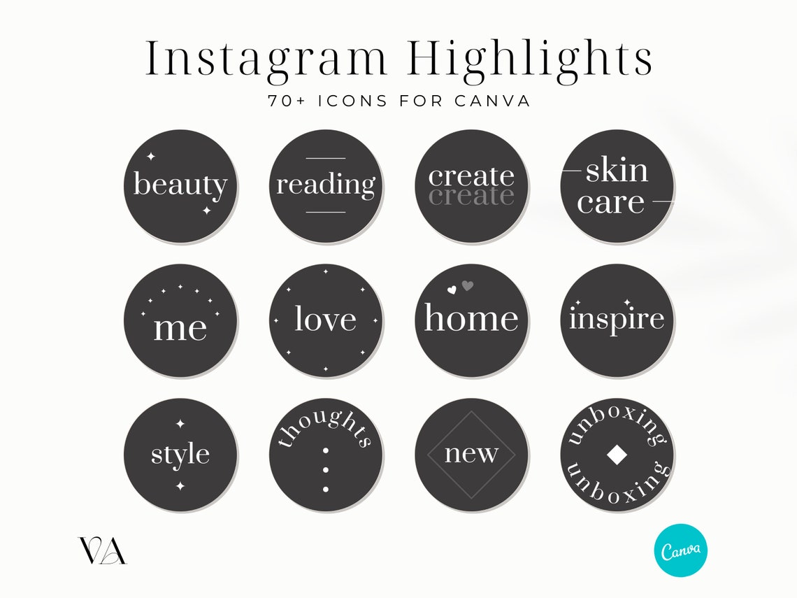 Black and White Instagram Highlight Covers, Editable Instagram