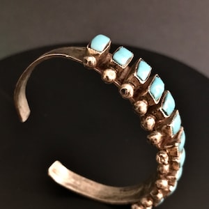 Silver and Turquoise Cut and Polished Stone Cuff Bracelet. No Hallmarks, Handmade, Rustic Antique Looking. Fits a Size Six Wrist.