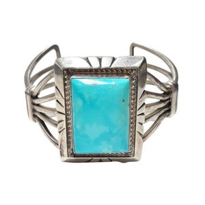 Sterling Silver - Navajo Southwest Large Turquoise Cuff Bracelet, Marked Sterling, 56.1g Weight, Gem Stone: 18 x 24.5 mm. Size 6.5