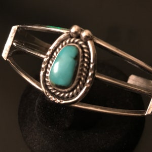 Sterling Silver - Navajo Cuff Bracelet - Silver and Turquoise Navajo Cuff Bracelet