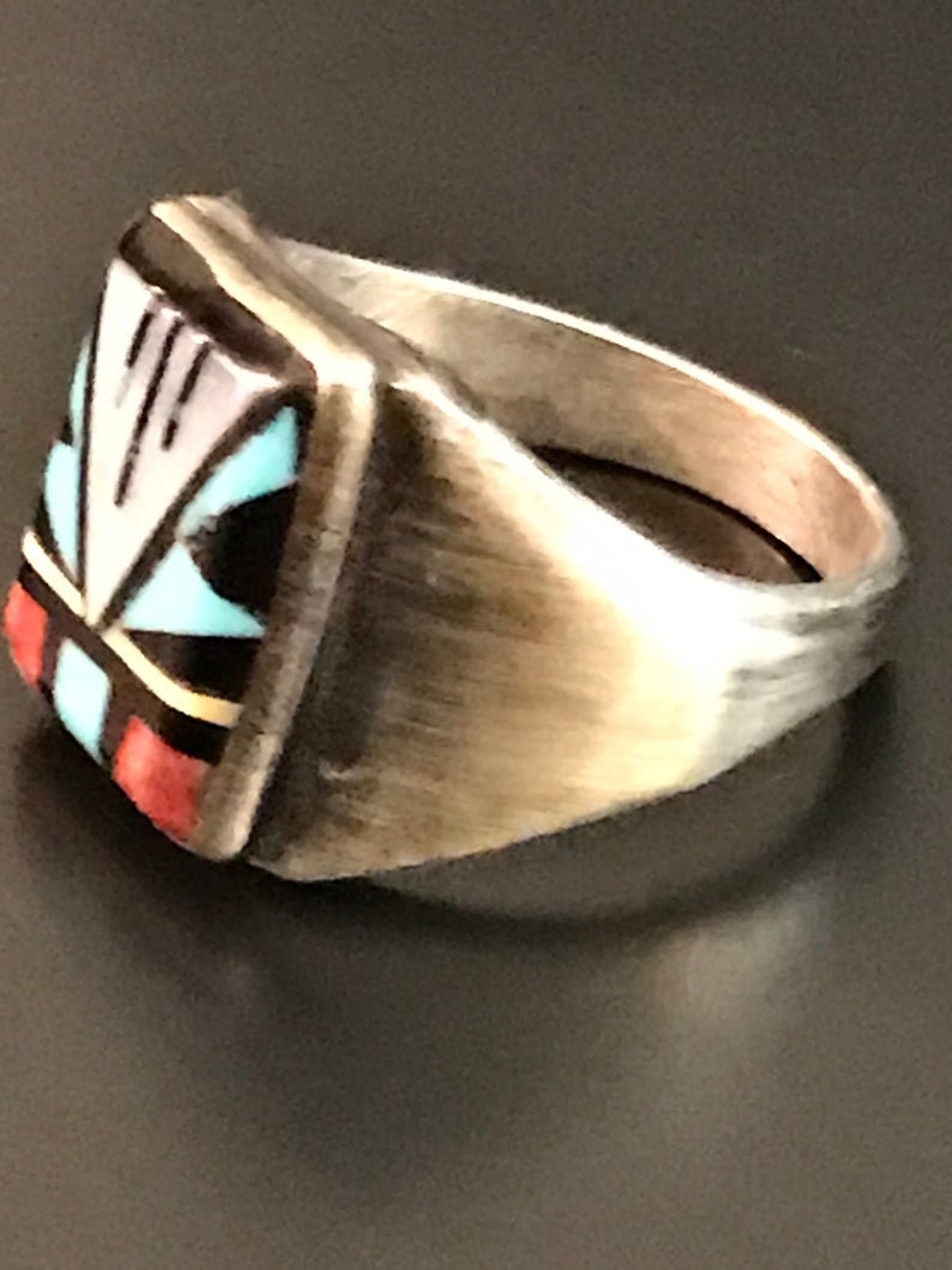 Sterling Silver Navajo Zuni Tribe Multi Stone Inlay Ring Etsy