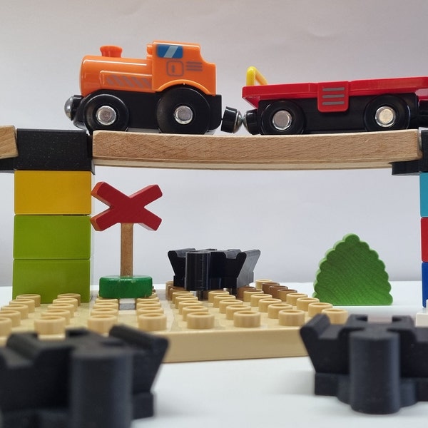 Duplo adapter compatible with Brio/Ikea Lillabo/Thomas Melissa Lidl Playtive/Aldi etc. Simple connector to build the largest wooden tracks!