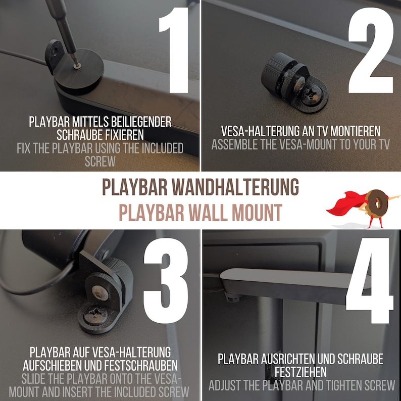 Soporte VESA para la barra de luz Philips Hue Play Bar. ¡Ajustable libremente en cualquier dirección! imagen 3