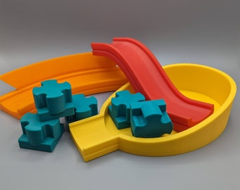 The ultimate Kullerbü set! Duplo adapter, ramp, corner stop and collector. The perfect set for a marble run 2.0