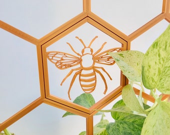 Hexagon Honeybee Houseplant trellis, plant support, 3D printed, indoor planters, copper color