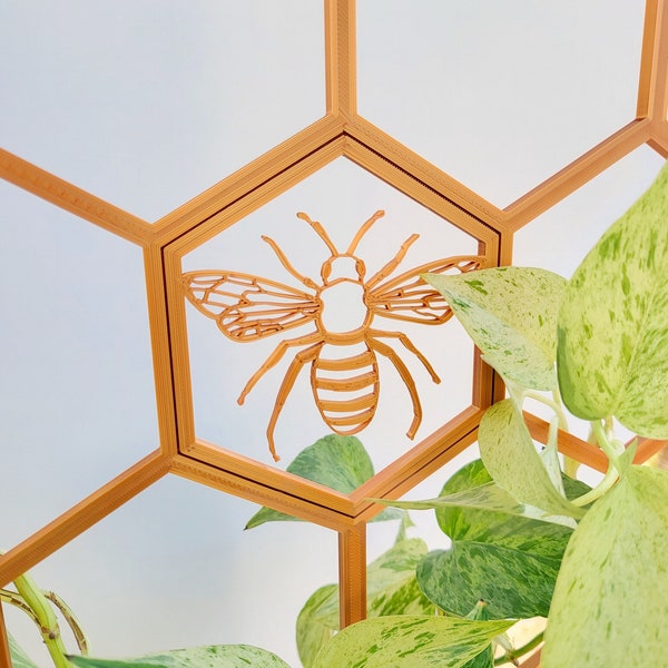 Hexagon Honeybee Houseplant trellis, plant support, 3D printed, indoor planters, copper color